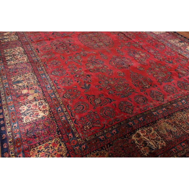 Pre-1900 Antique Sarouk Mohajeran Persian Rug Hand-Knotted Wool Carpet - 10'1"x 13'5"
