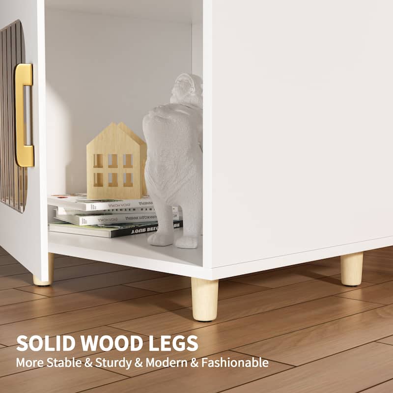 Modern Wooden Nightstand End Table with Drawer and Glass Door for Bedroom