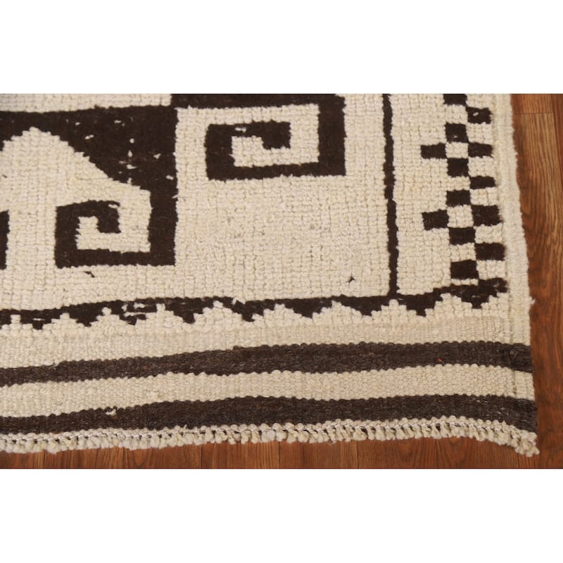 Tribal Beige Plush Anatolian Turkish Runner Rug Handmade Wool Carpet - 3'7"x 11'2"