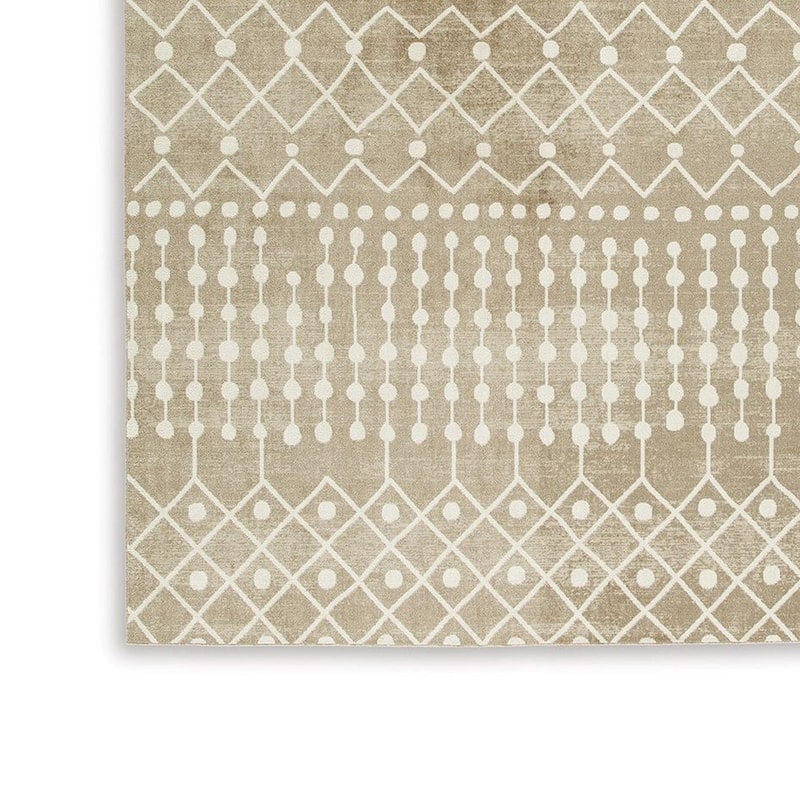 Bunny 5 x 7 Area Rug, Brown Tribal Print, Low Pile Polyester for Busy Area - 5 x 7