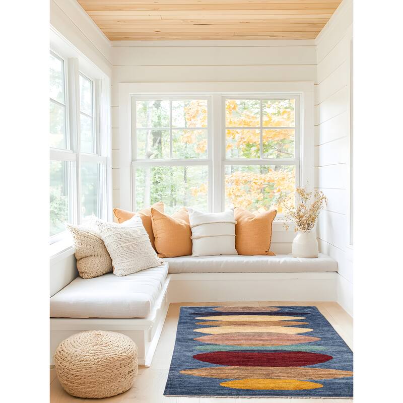 ECARPETGALLERY Hand-knotted Peshawar Ziegler Dark Blue Wool Rug - 4'3 x 6'3