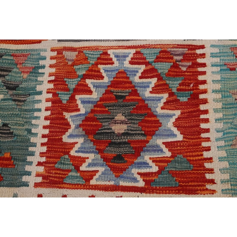 Geometric Colorful Kilim Oriental Area Rug Flatweave Wool Carpet - 9'9" x 13'0"