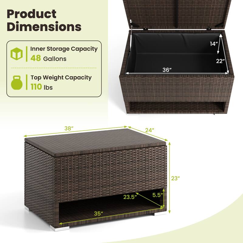 Gymax 48 Gallon PE Wicker Rattan Deck Box w/ Shoe Rack Outdoor Storage