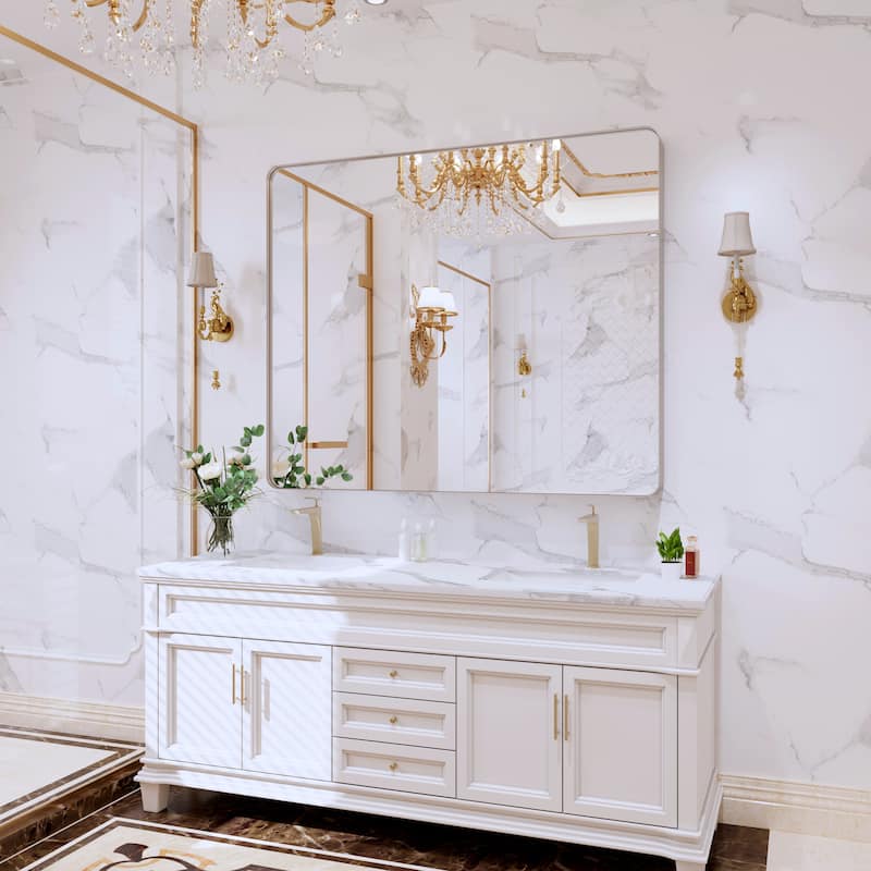 QuivaraView Rectangular Aluminum Framed Bathroom Vanity Mirror - 48" x 40" - Brushed Nickel