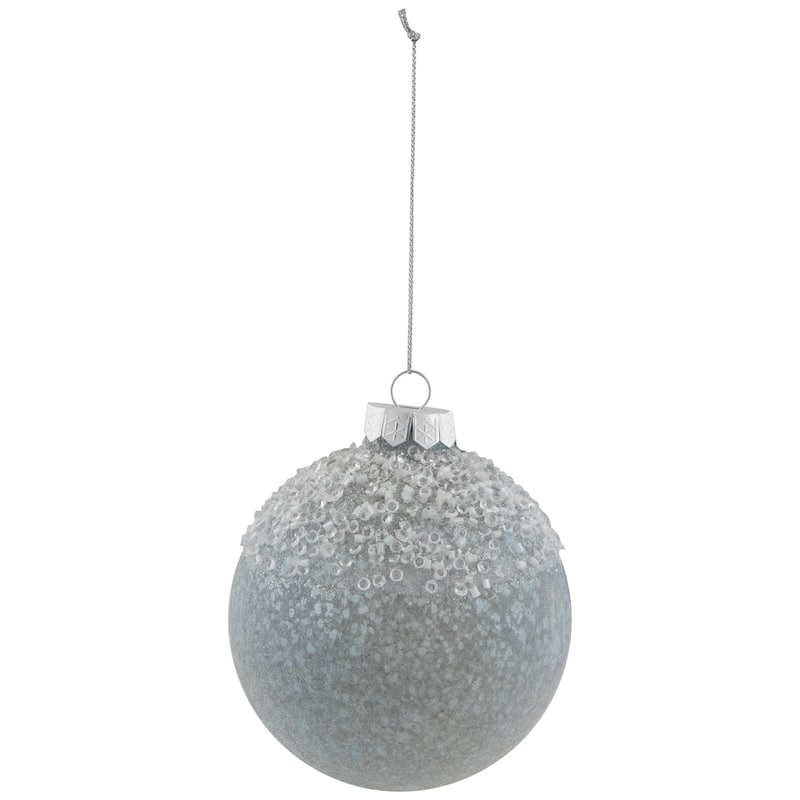 4" Silver and White Beaded Glass Christmas Ornament