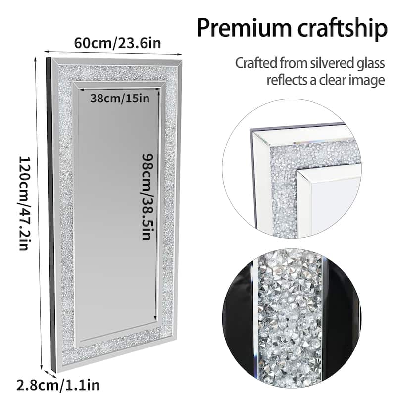 Large Sparkling Crystals Diamond Embedded Venetian Wall Mirror - 48" x 24" x 1.1"