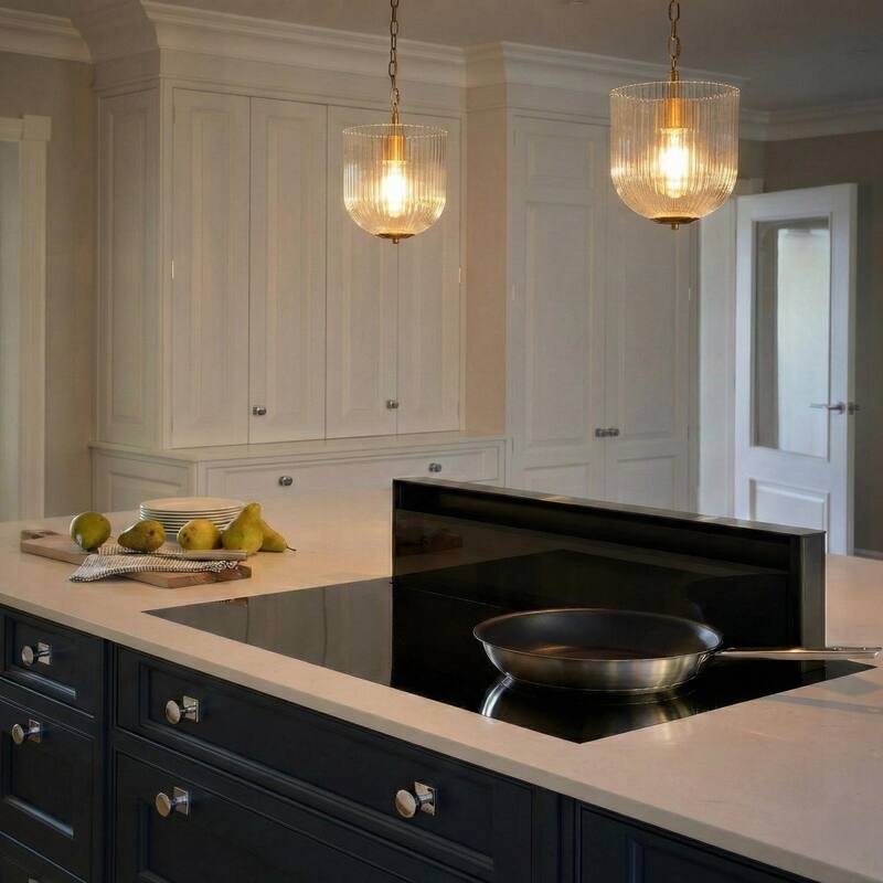 Comet Ribbed Glass Pendant Light with Brass Finish - Gold