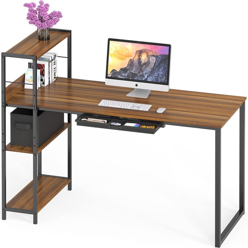 Mission Desk with Side Shelf - Walnut