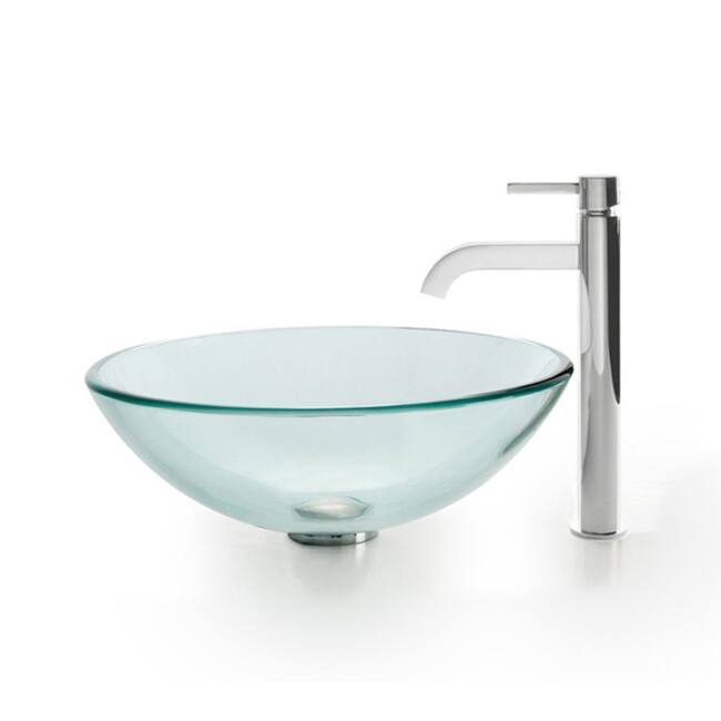 Kraus Bathroom Combo - 16-1/2" Clear Glass Vessel Bathroom Sink with