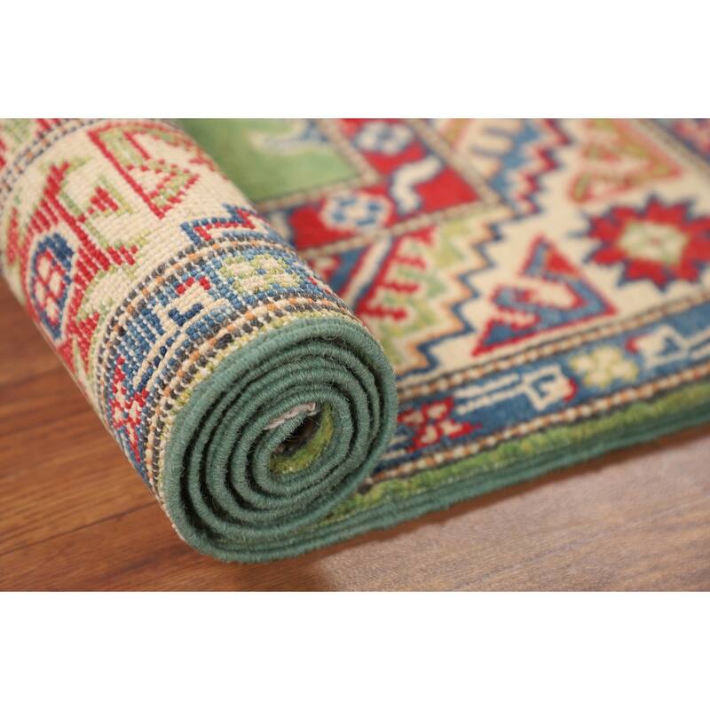 Green Kazak Foyer Rug Hand-Knotted Wool Carpet - 2'8" x 3'10"