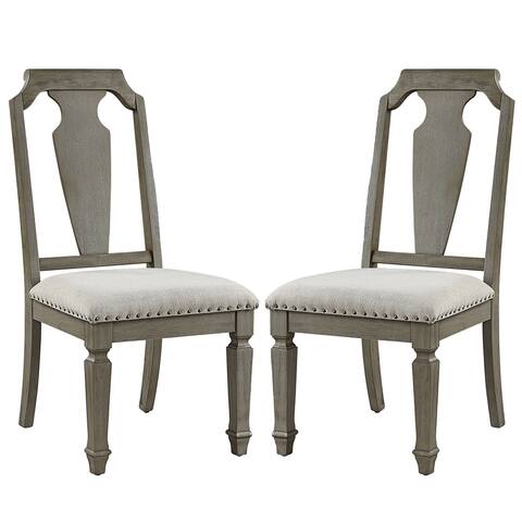Set of 2 Beige Linen Side Chair in Weathered Oak