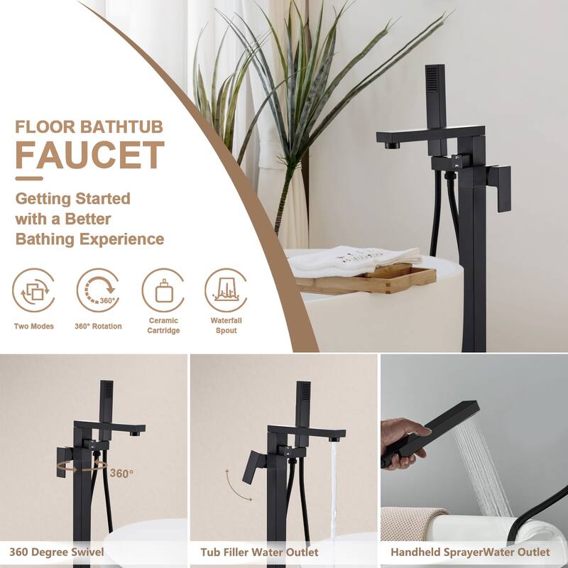 Topcraft Floor Mounted Bathtub Filler with Handheld Showerhead