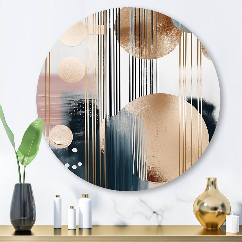 Designart "Soft Colors Shapes And Lines Marble III" Abstract Marble Metal Round Wall Art