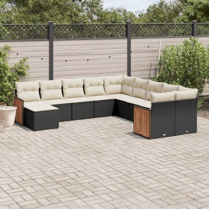 vidaXL Garden Sofa Set Black - 21.7 x 21.7 x 14.6 - Black and cream Large Without table
