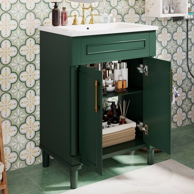 24'' Freestanding Bathroom Vanity with White Integrated Ceramic Sink - 24'' x 18.18'' x 34.95''