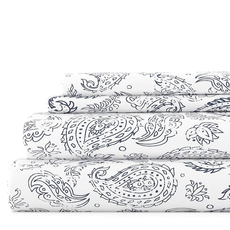 Becky Cameron Double Brushed Printed 4pc Deep Pocket Bedsheet Sets - Full - Coarse Paisley- Navy
