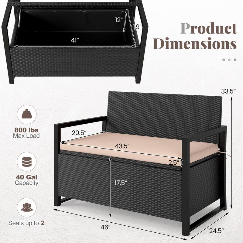 Costway Patio Storage Bench Wicker Loveseat with Built-in Storage & - See Details