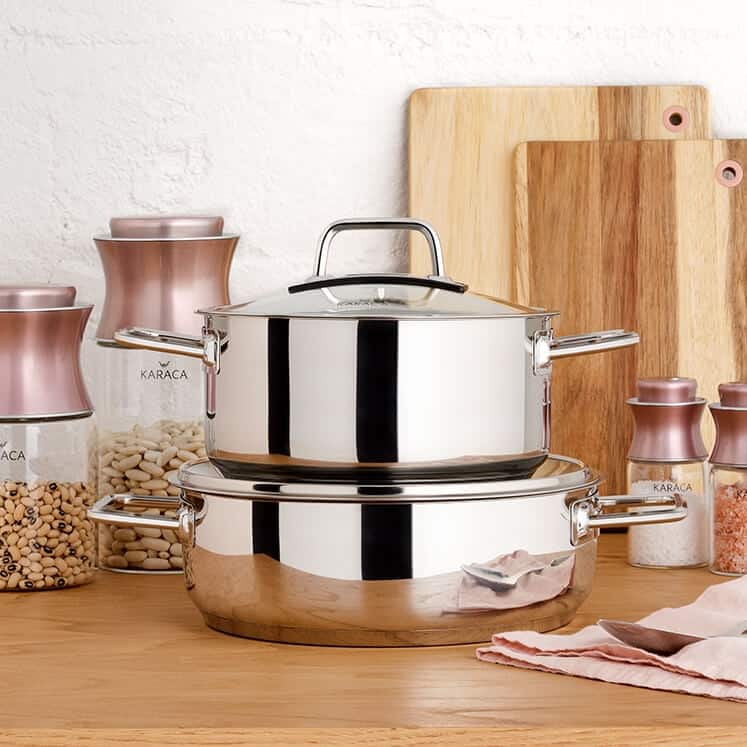 Karaca Stainless Steel Casserole w/ Glass Lid