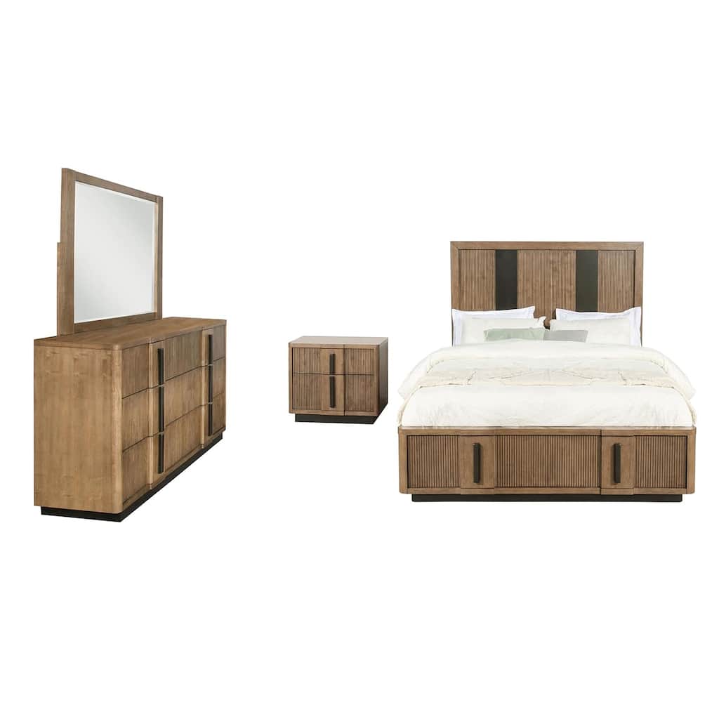 4-piece Wooden Queen Bedroom Set in Ash Brown