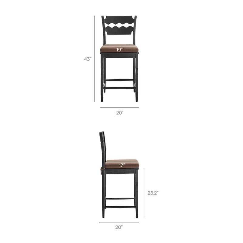 Jax Oak Wood Counter Stool With Wavy Razor Back and Cushion