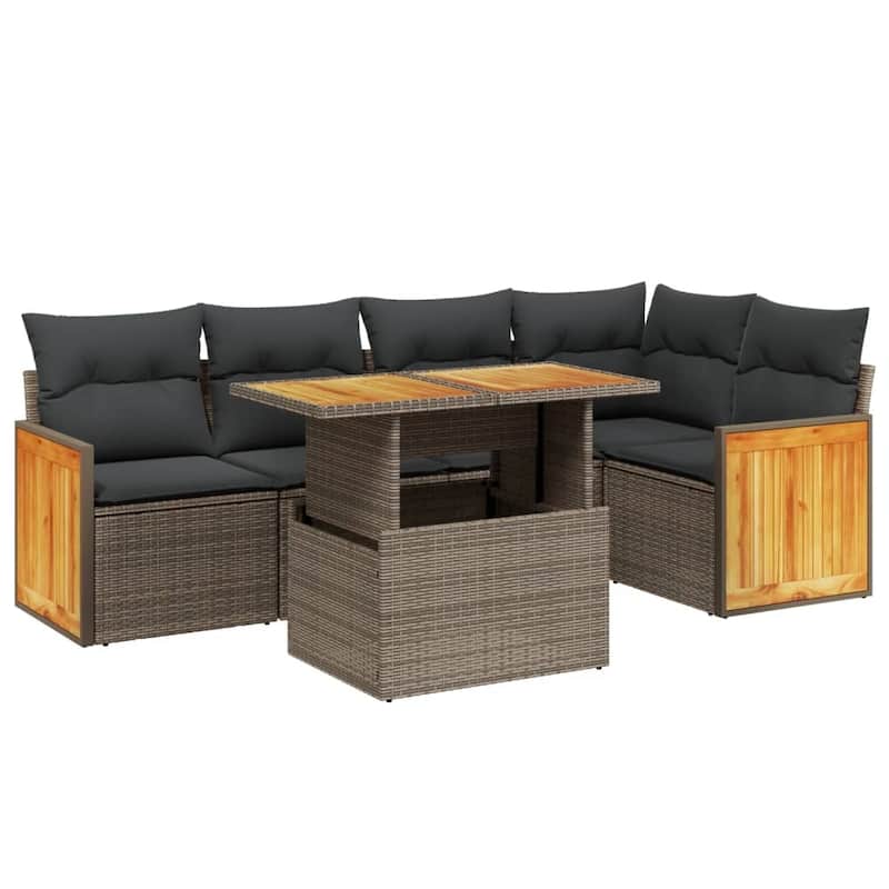 vidaXL Patio Sofa Set with Cushions Outdoor Furniture 6 Piece Poly Rattan