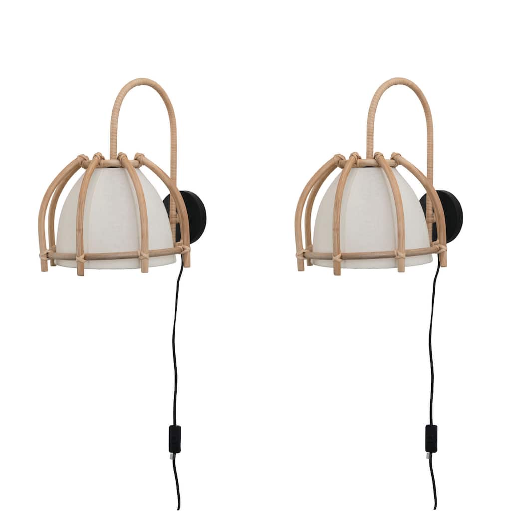 6-Rattan Wall Sconce with Cotton Shade and Inline Switch