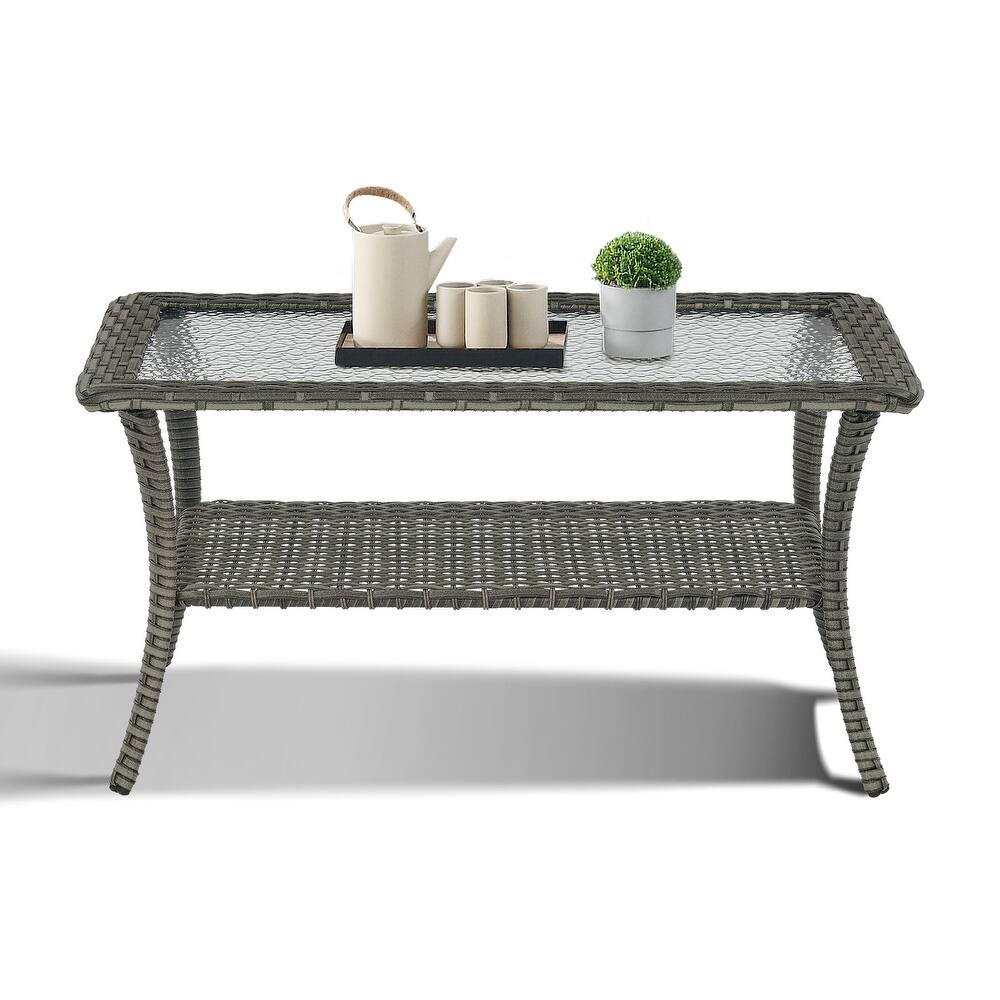 Outdoor Wicker Coffee Table with Glass Top