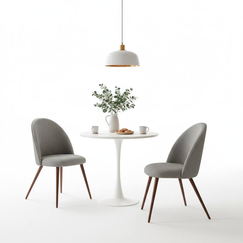 Homy Casa Modern 3-Piece Dining Set with White Round Tulip Table and Upholstered Chairs - White - Grey