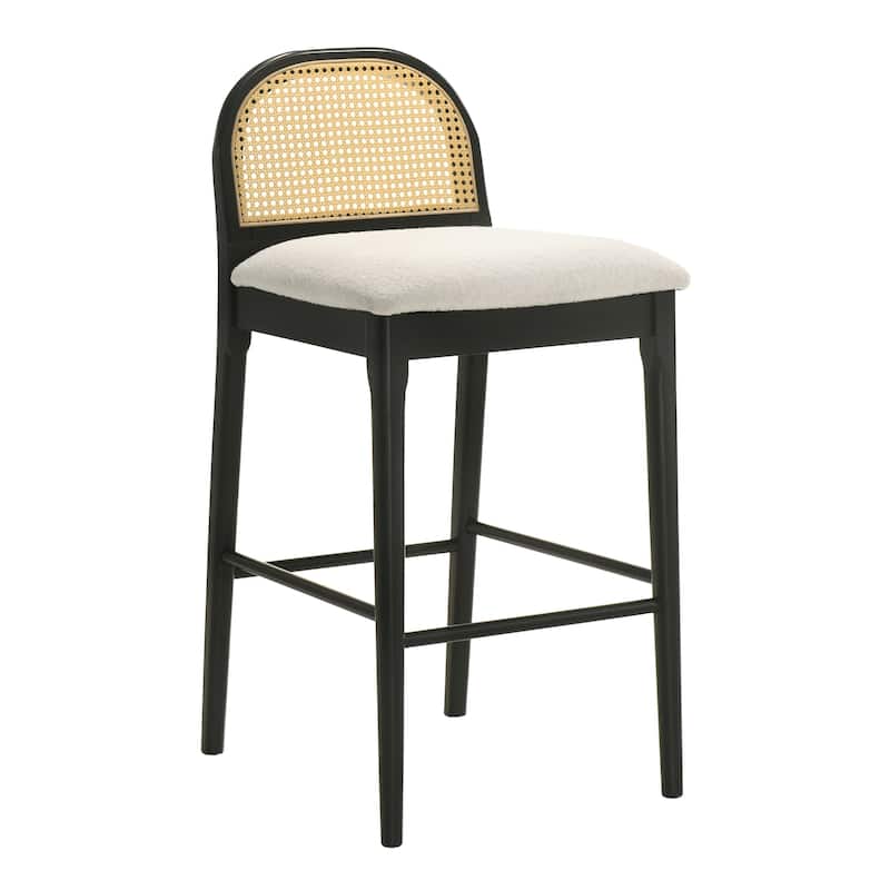 Lucio Modern Farmhouse Wood Counter Height Kitchen Bar Stool with White Boucle Fabric Upholstered Seat