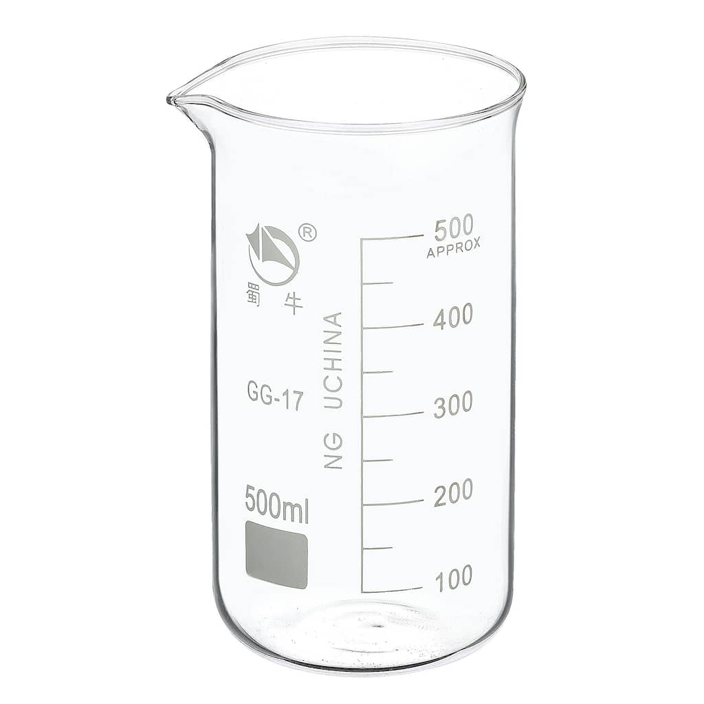 500ml Tall Form Glass Beaker, 3.3 Borosilicate Lab Measuring Cups - Clear