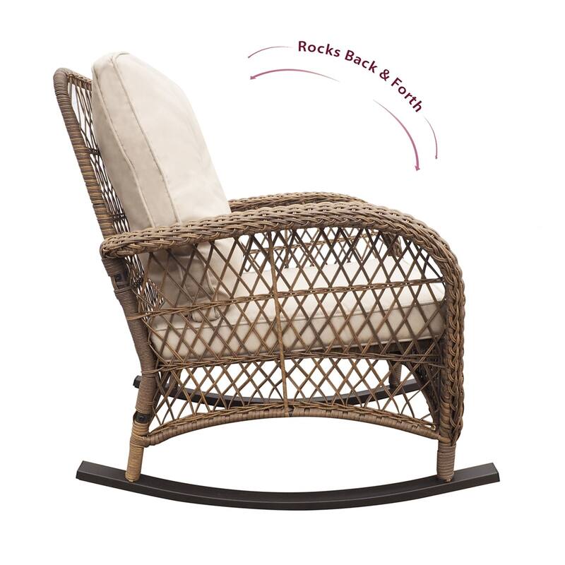 3Pcs Outdoor Patio Wicker Rocking Porch Chair with Waterproof Cushions