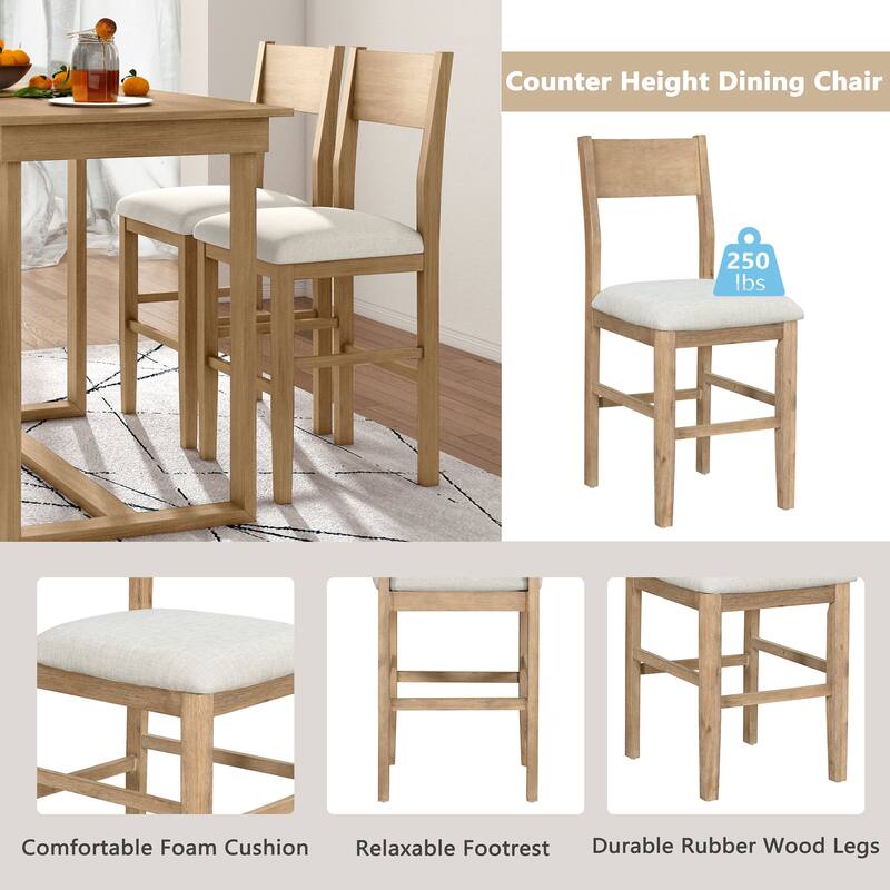 5-Piece Counter Height Wooden Dining Table Set with Rectangular Table & 4 Chairs