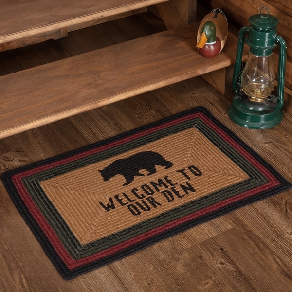 slide 1 of 6, Wyatt Stenciled Bear Jute Rug Rect Welcome to Our Den w/ Pad 20x30 20x30 - Red