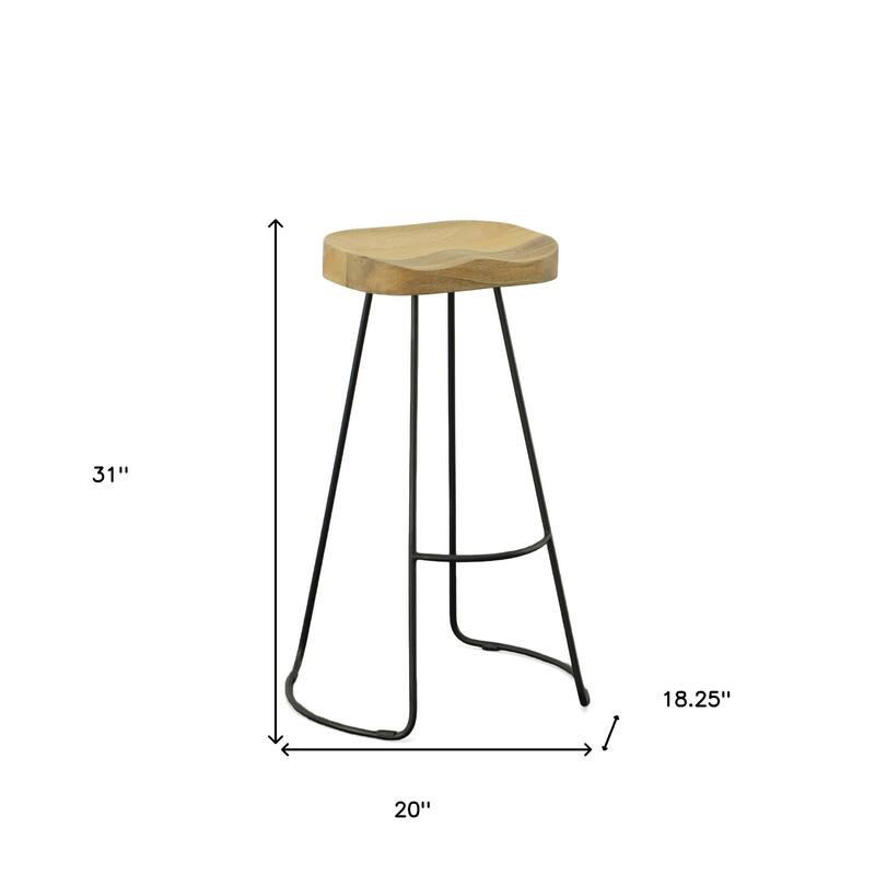 HomeRoots Set of Two 31" Natural And Black Steel Backless Bar Height Bar Chairs