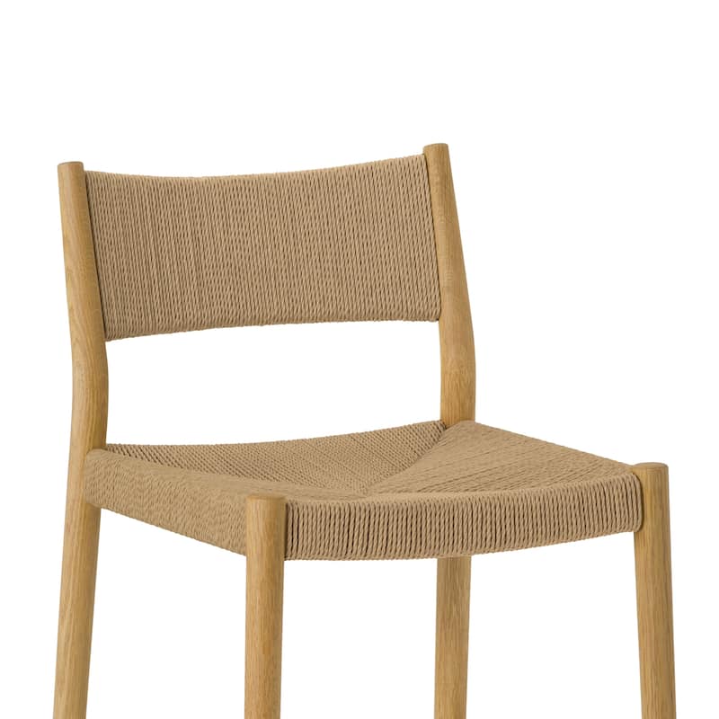 Erie Solid Wood and Woven Paper Cord Bar or Counter Height Chair Bar Stool