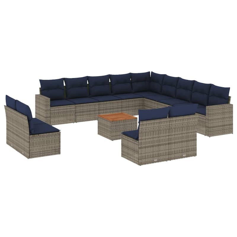 vidaXL 14 Piece Patio Sofa Set with Cushions Grey Poly Rattan - 24.4" x 24.4" x 27.2"