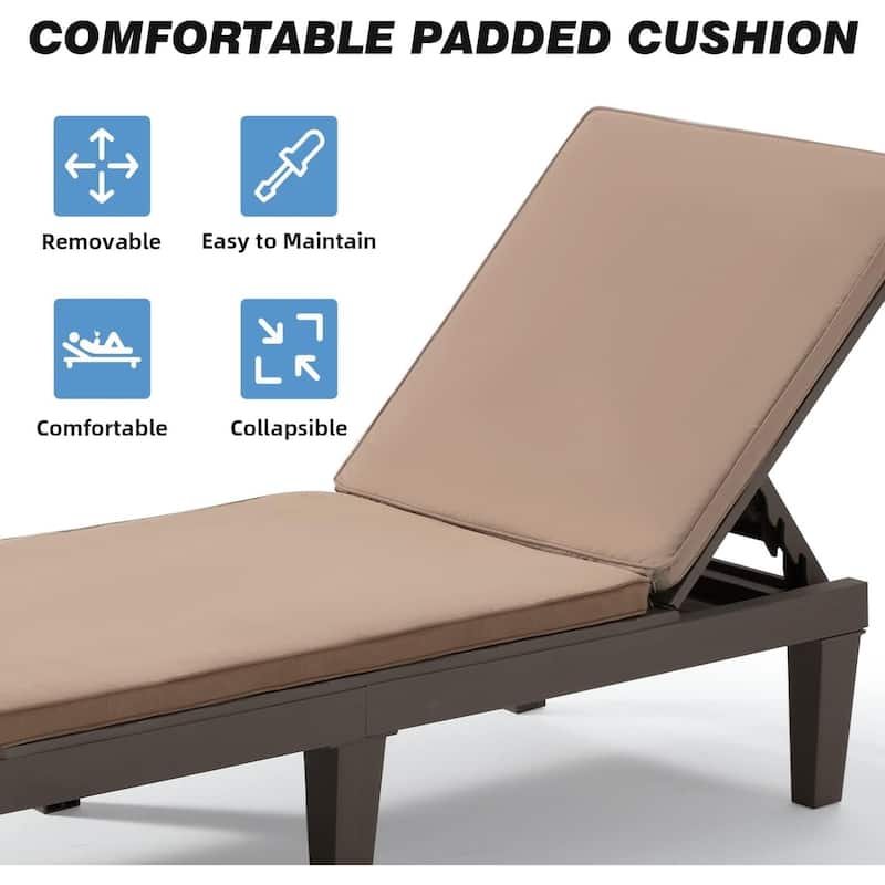 Erommy All-Weather Outdoor Chaise Lounges (Set of 2), 5-Position Adjustable Backrest, Wood-Look Recliners for Poolside, Patio