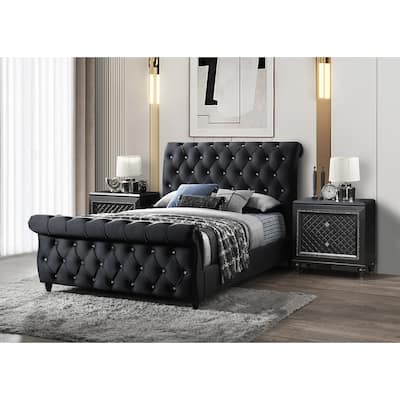Ford Black Velvet Upholstered Tufted Panel Bed