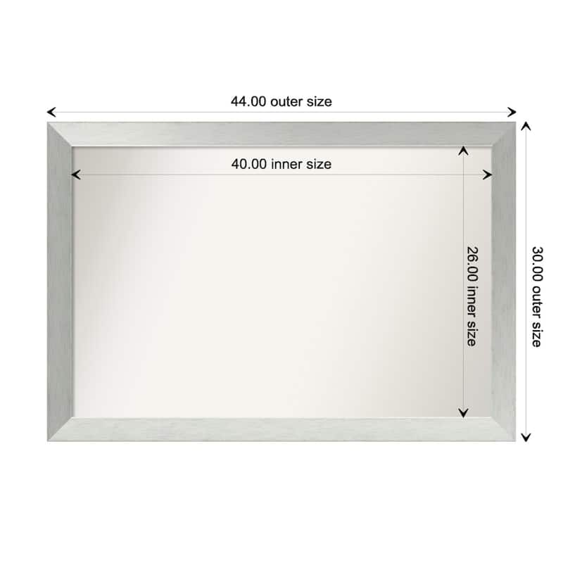 Brushed Sterling Silver Framed Non-Beveled Custom Wall Mirror, Bathroom Vanity Mirror - Outer Size: 44 x 30