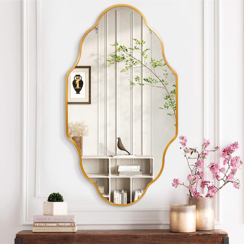 Scalloped Aluminum Alloy Framed Irregular Wall Mirror - 24x36 - Gold