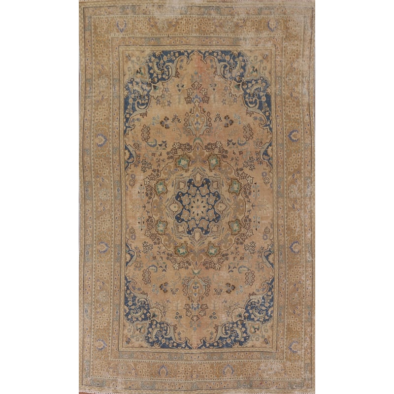 Hand Knotted Oriental 100% Wool Carpet Traditional Floral Oranges & Rust Mashad Area Rug - 9' 5'' X 6' 3''