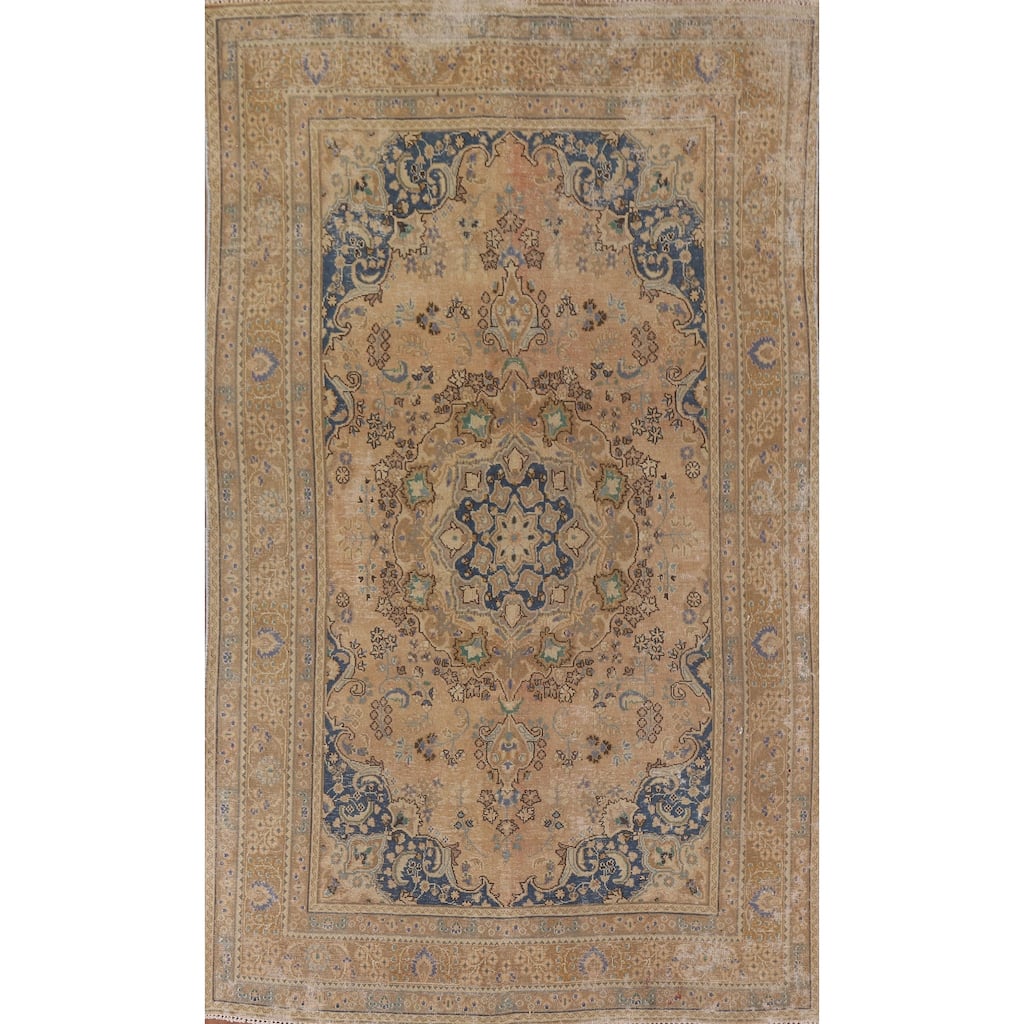 Hand Knotted Oriental 100% Wool Carpet Traditional Floral Oranges & Rust Mashad Area Rug - 9' 5'' X 6' 3''