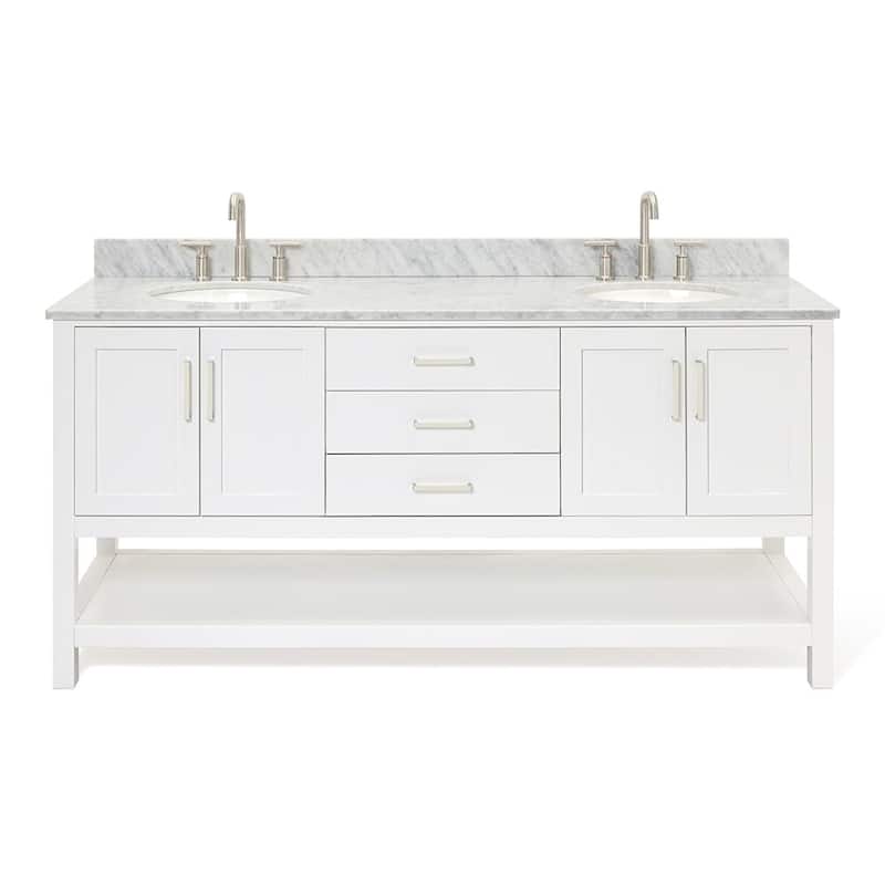 Ariel S073DCW2OVO Magnolia 72" Free Standing Double Basin Vanity Set - White / Carrara White Top - Painted