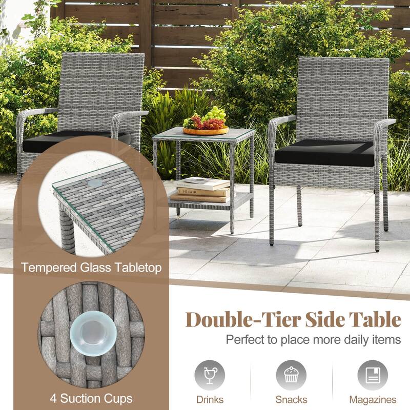 Costway 3 PCS Patio Furniture Set with Seat Cushions & Tempered Glass - See Details