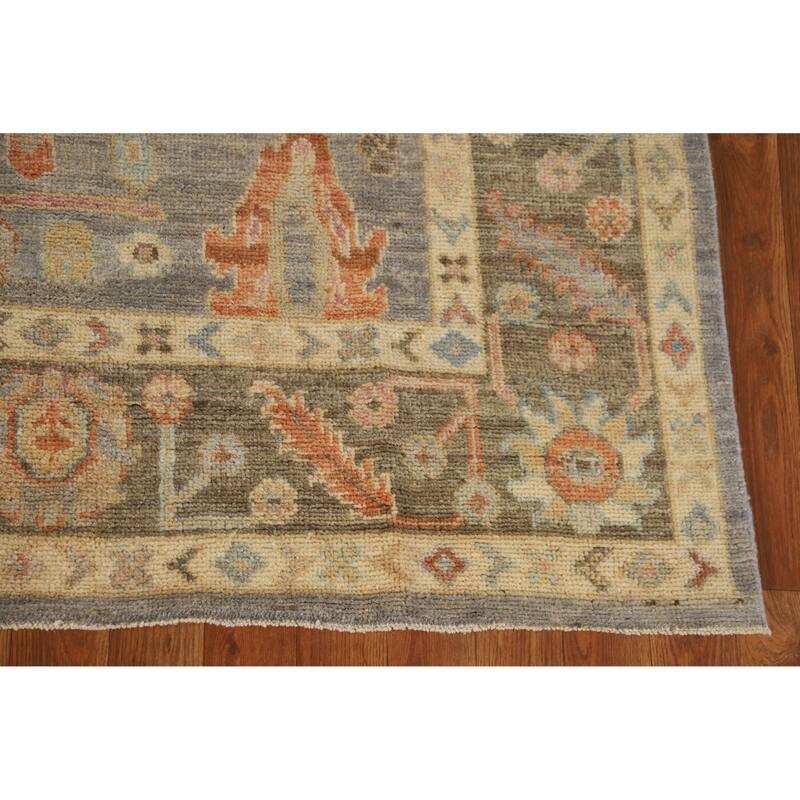 Hand Knotted Oriental 100% Wool Carpet Transitional All-Over Greys & Charcoal Oushak Area Rug - 9' 1'' X 6' 0''