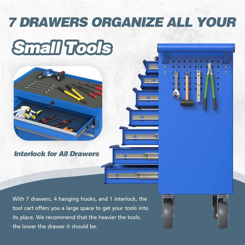 7-Drawer Heavy Duty Rolling Tool Chest Tool Storage Box - N/A