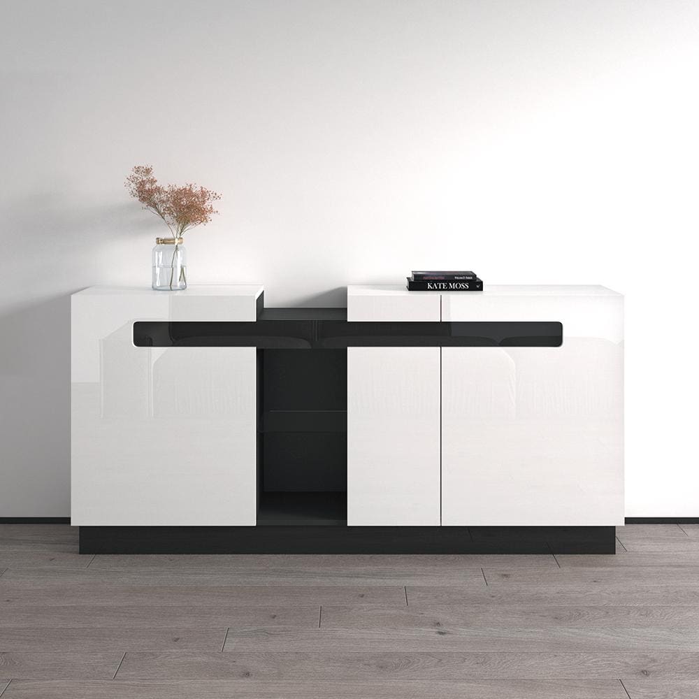 Meble Furniture Talia Sideboard 71" Wide x 33.5" High - High Gloss Two-Tone Modern Buffet Credenza with Cabinet Storage