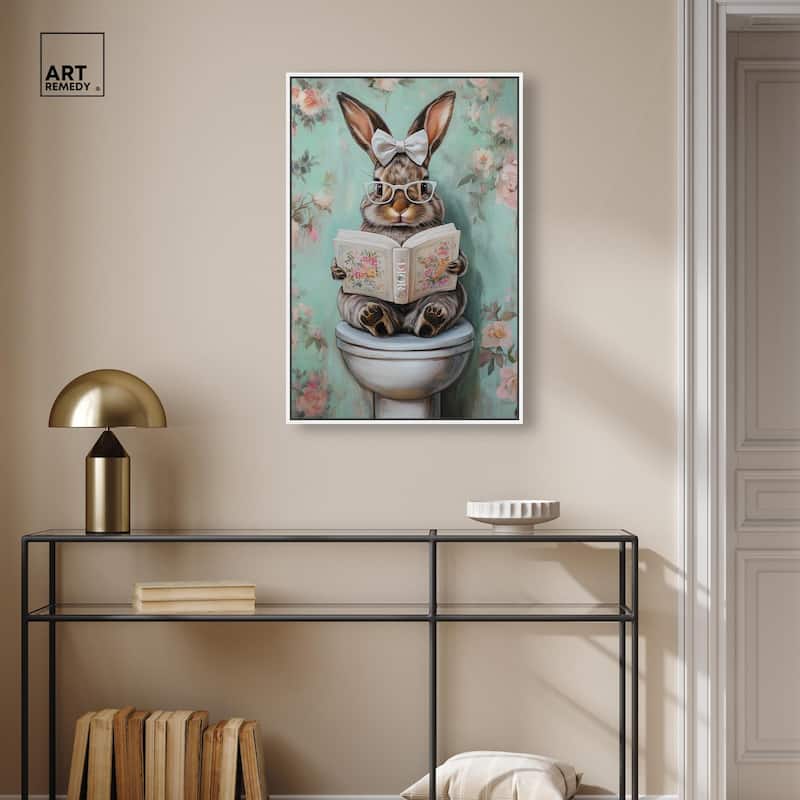 Petite Floral Toilet Bunny Canvas by Art Remedy