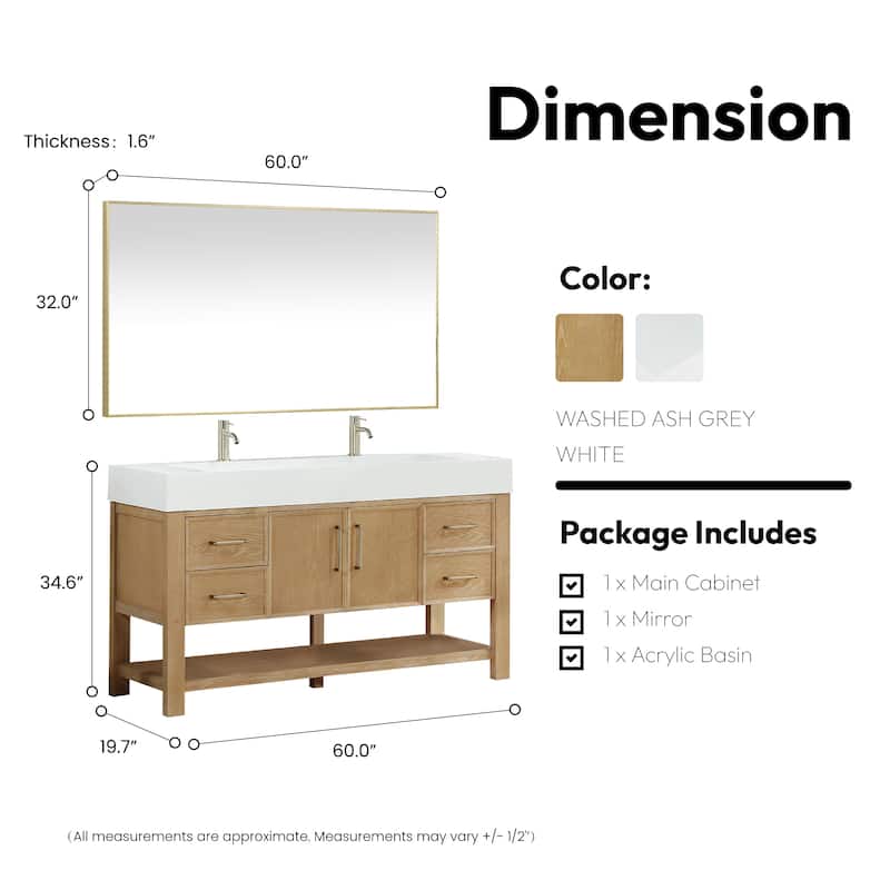 Vera Bath Vanity with Integrated Stone Sink Top and Mirror