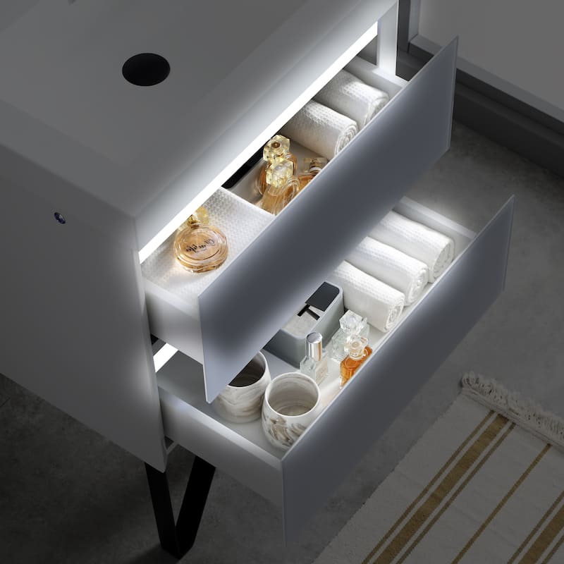 LED Lighted Floating / Wall Huang Vanity with Acrylic Sink and Comfortable Dimmed Vanity Light
